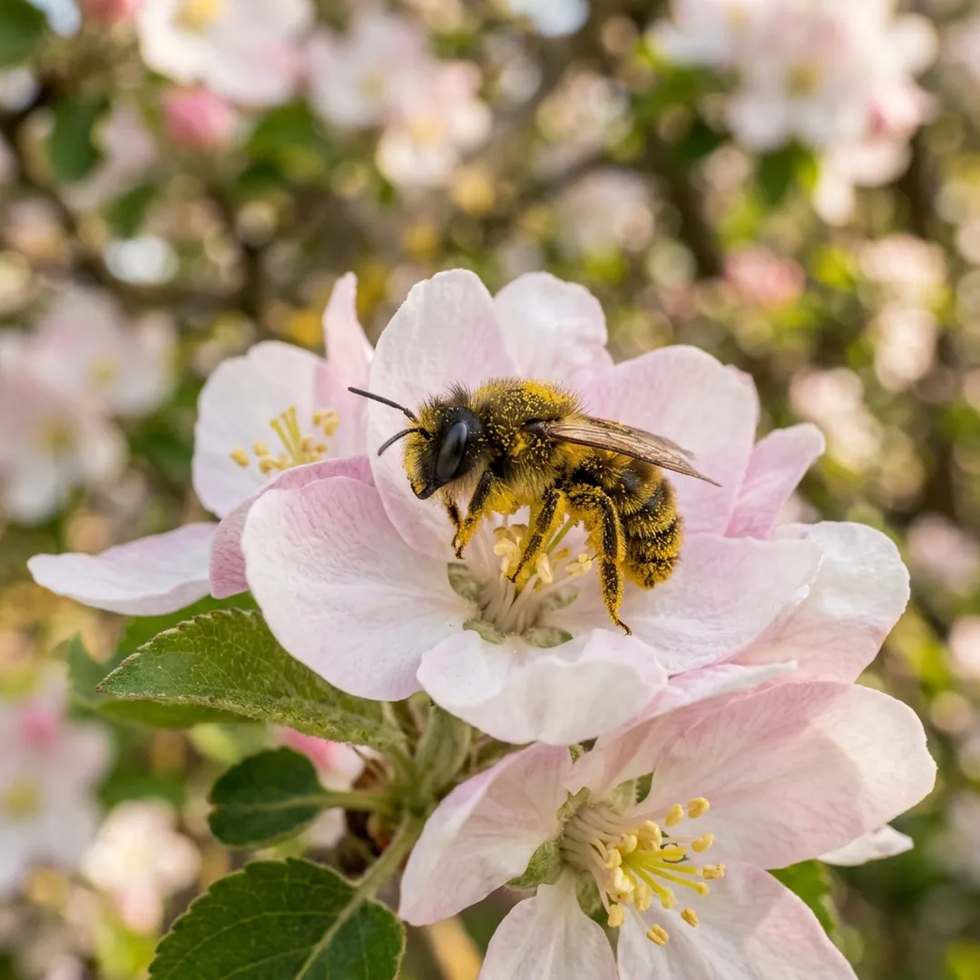 Der Apfelbaum als Buffet: Warum Wildbienen jetzt Hochsaison haben